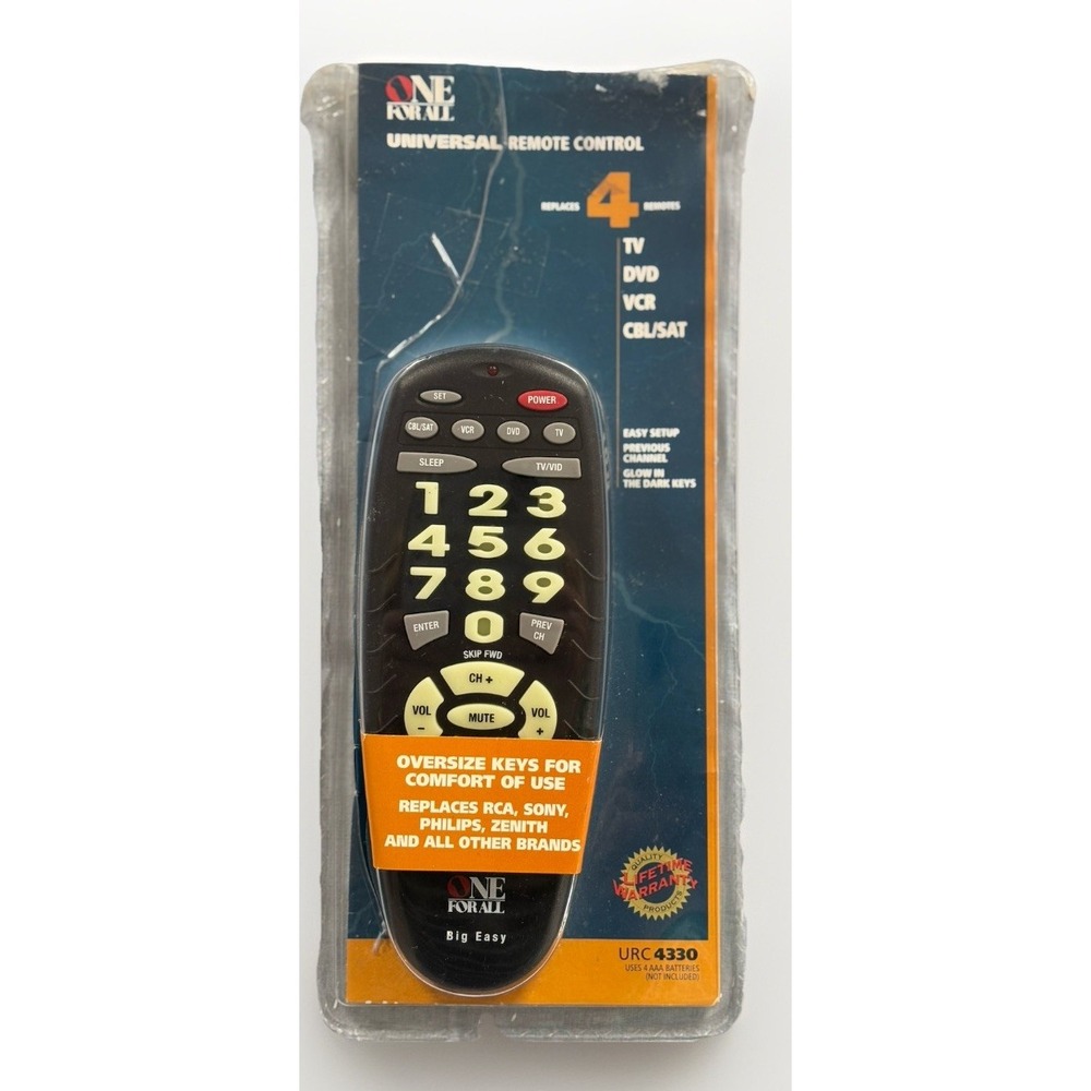 Universal Remote Control One For All Brands URC-4330 Big Oversized Keys Easy